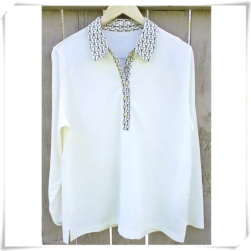 💲Sale 3/$15 - Land's End Cream White Long Sleeve Half Button Up Polo Shirt
